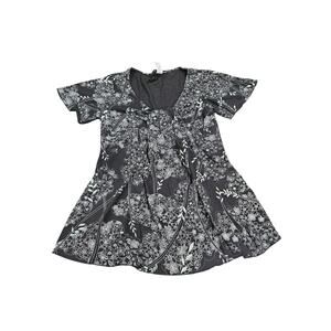 Black White Floral Tie Front Babydoll Tunic Top S Boho Fairy Grunge Y2K